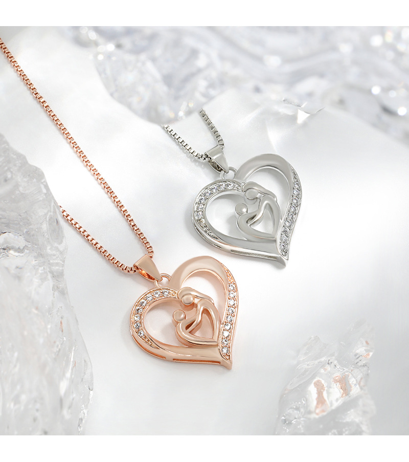 Pendant Necklace Classification box chain Chain Type Mama Simple Style Human Heart Shape Copper Zircon Pendant Necklace In Bulk