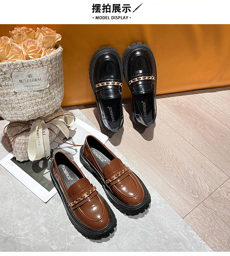 Giày lười nữ mũi tròn đế dày gót 3–5 cm — Màu nâu, Màu đen chi tiết 21