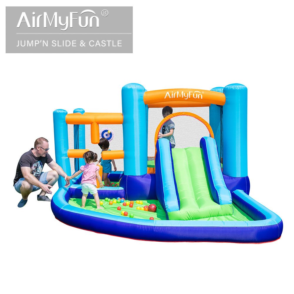AMF | Castillo inflable para niños con tobogán pequeño, trampolín, parque infantil al aire libre, tobogán inflable para fiestas