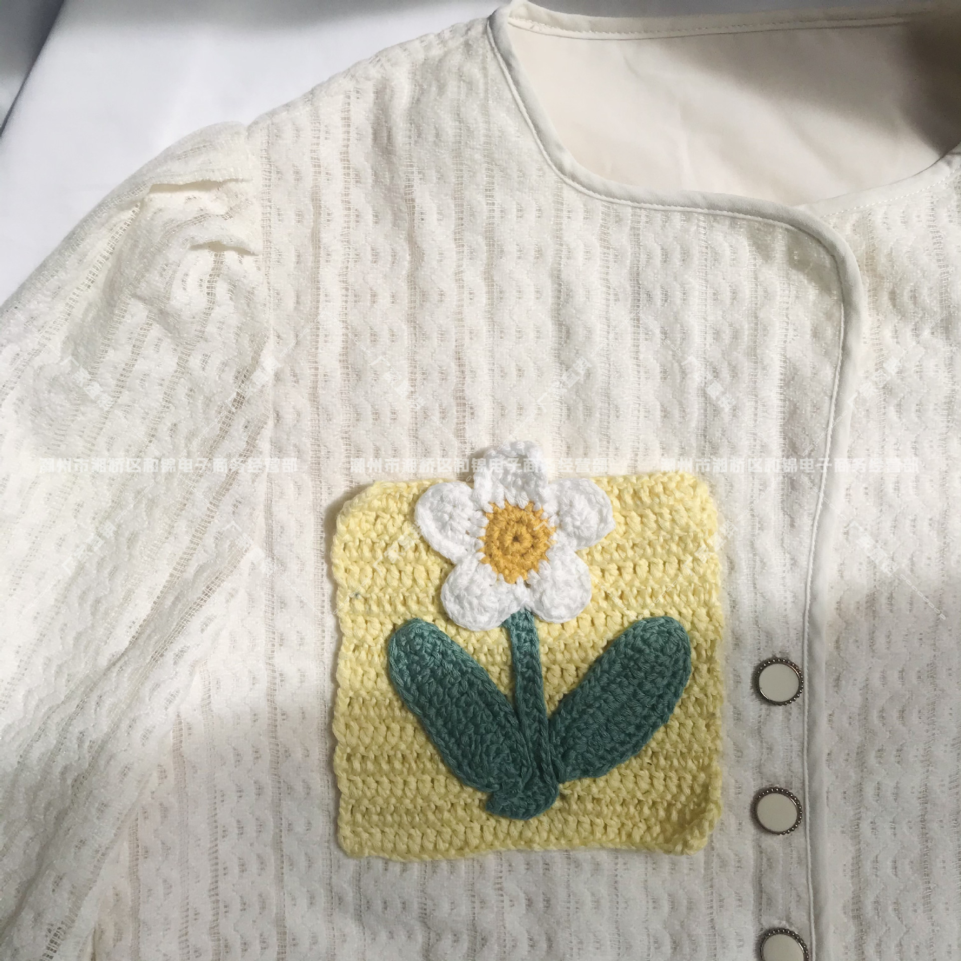 手钩花朵编织口袋方块格清新花朵缝纫立体衣服装饰辅料牛仔裤毛衣