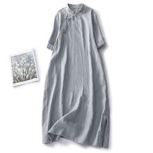 意大利外贸出口女装原创新中式盘扣立领高端精致刺绣棉麻连衣裙夏