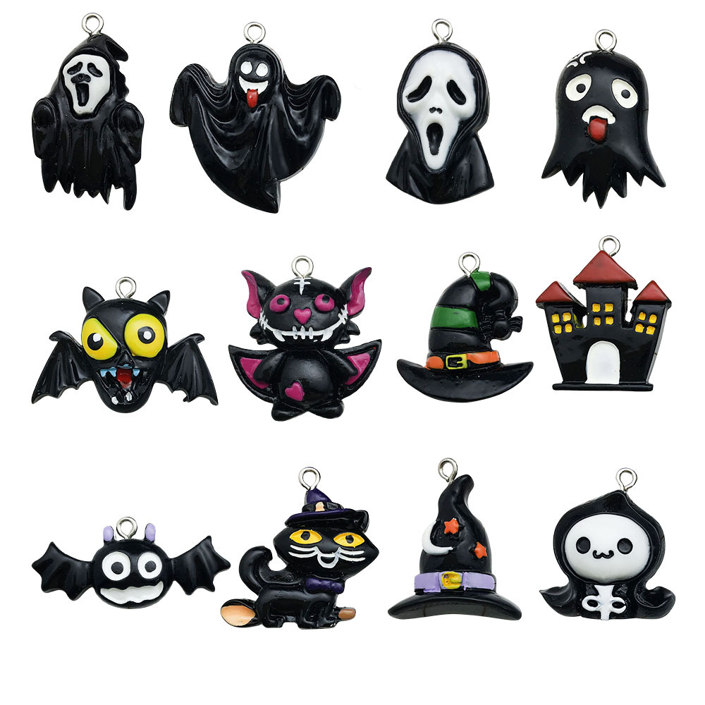 Nuevos accesorios de resina calabaza Halloween esqueleto fantasma fiesta DIY joyería pequeña decoración colgante