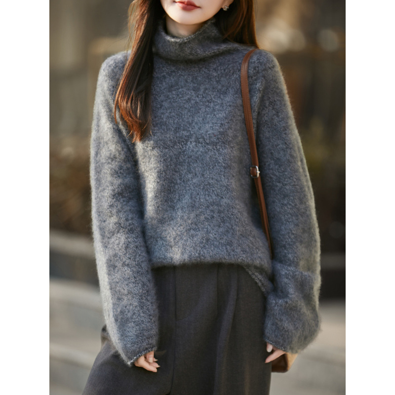 Long-Sleeve Women's Autumn and Winter Cashmere Knit Sweater with a Stacked Collar, Wool Blend, New Style