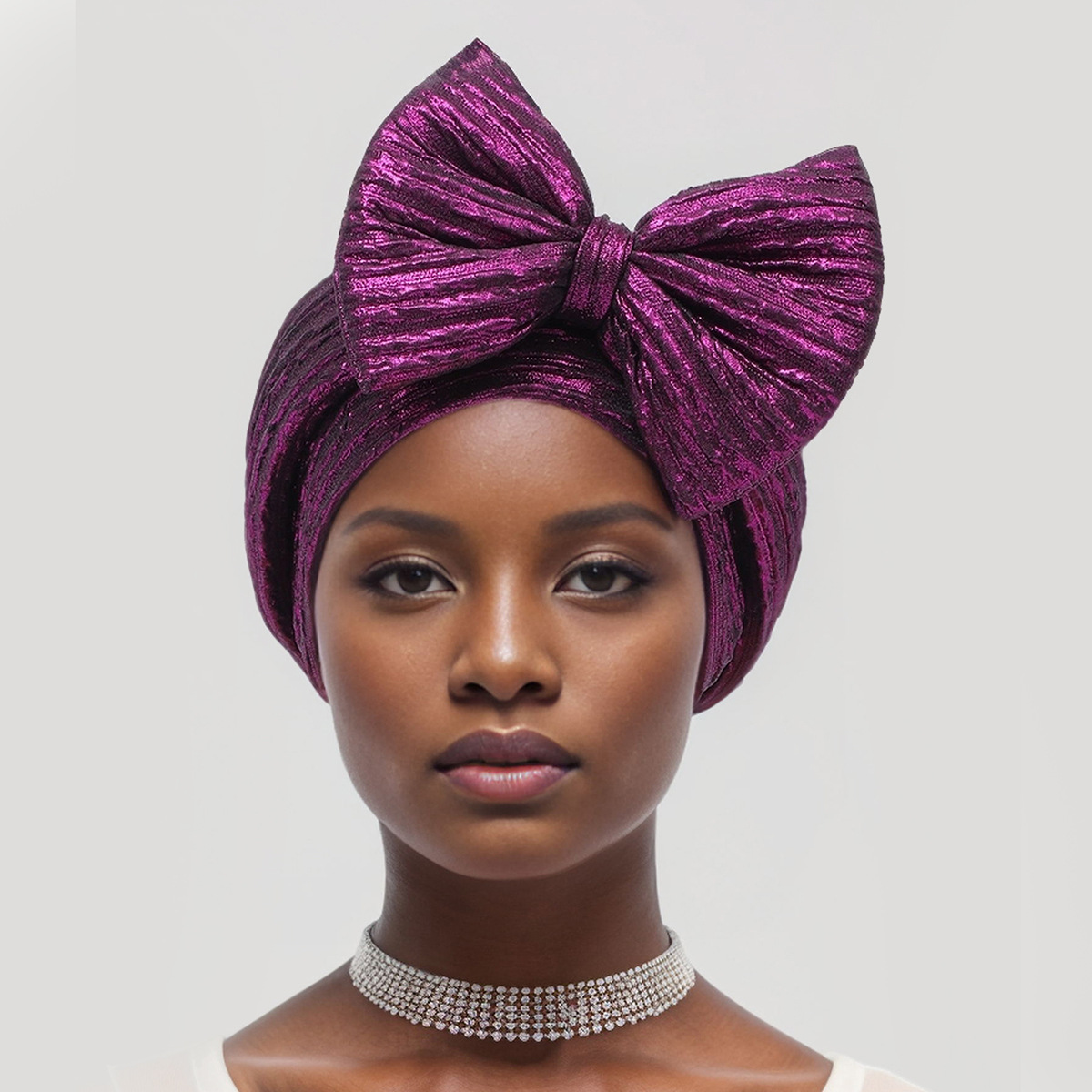 Muslim hat Fashion hot gold forehead big bow African bun hat stretch comfortable headscarf hat_viptrois.com