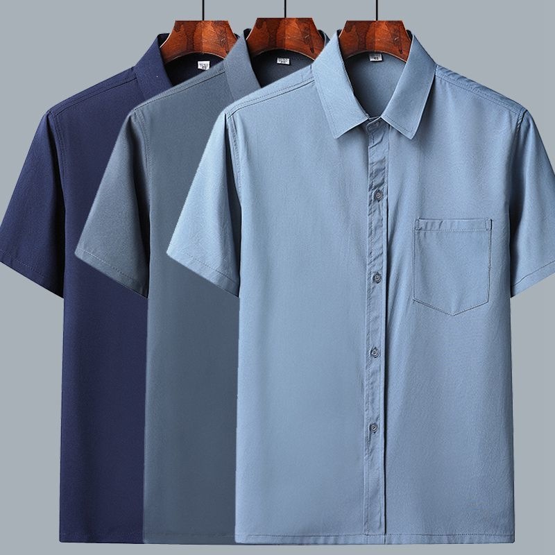 Warm Maple Leaf Men's Short-Sleeve Casual Shirt, Summer Loose Ice Silk Button Business Shirt, for Elderly Grandpas