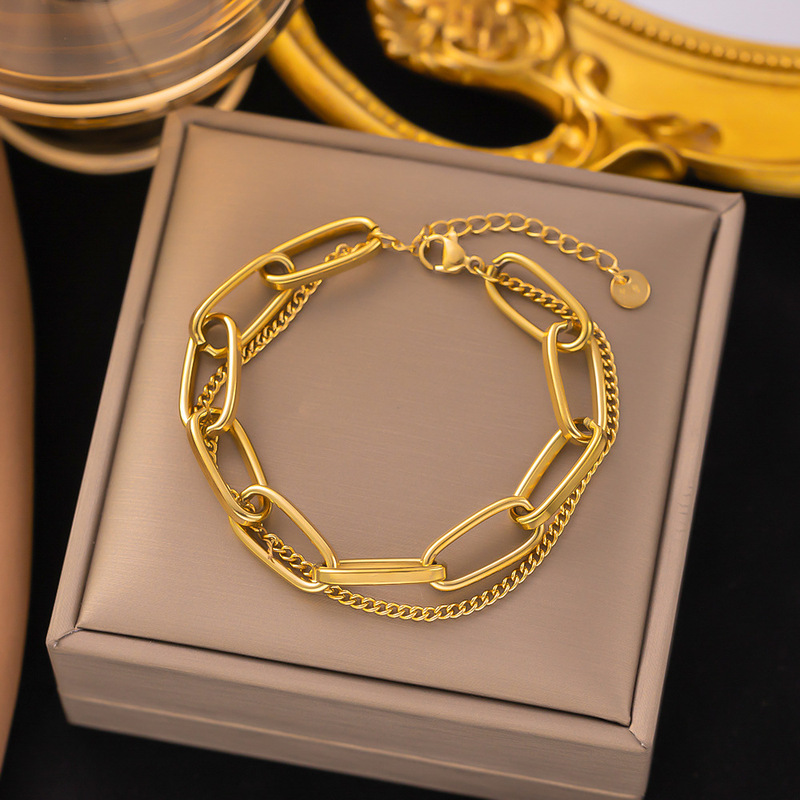 クロスボーダー東莞チタン鋼ジュエリー色褪せない新しい日本と韓国のアクセサリーブレスレット女性用 18K ゴールドファッションライト高級ハイエンド|undefined