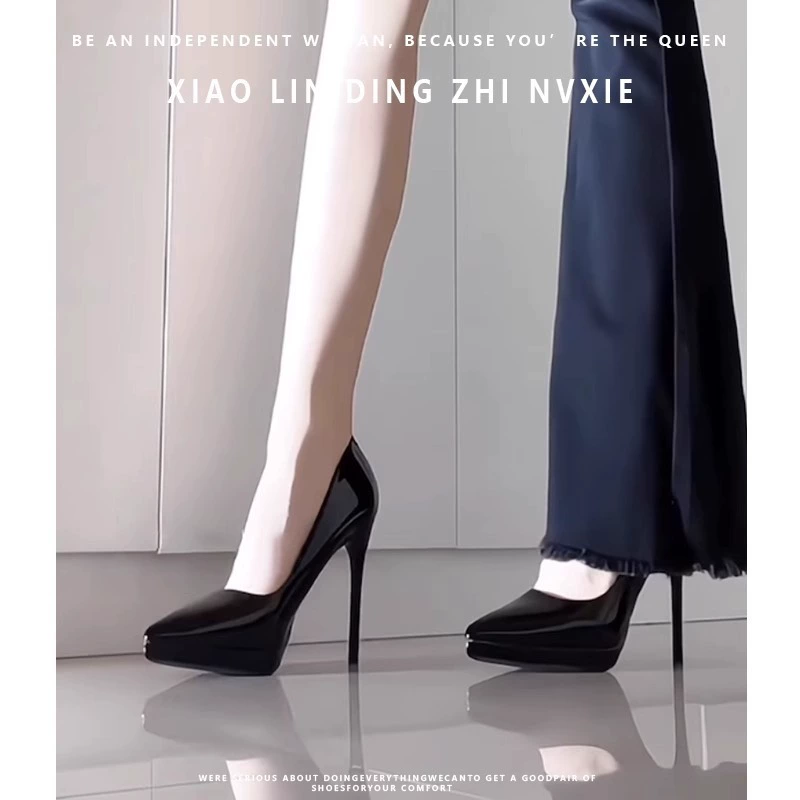 Не уставающие водонепроницаемые платформенные туфли на высоком каблуке-шпильке с заострённым носком, женские, чёрные, сексуальные, универсальные, элегантные, профессиональные, новинка 2025 года.