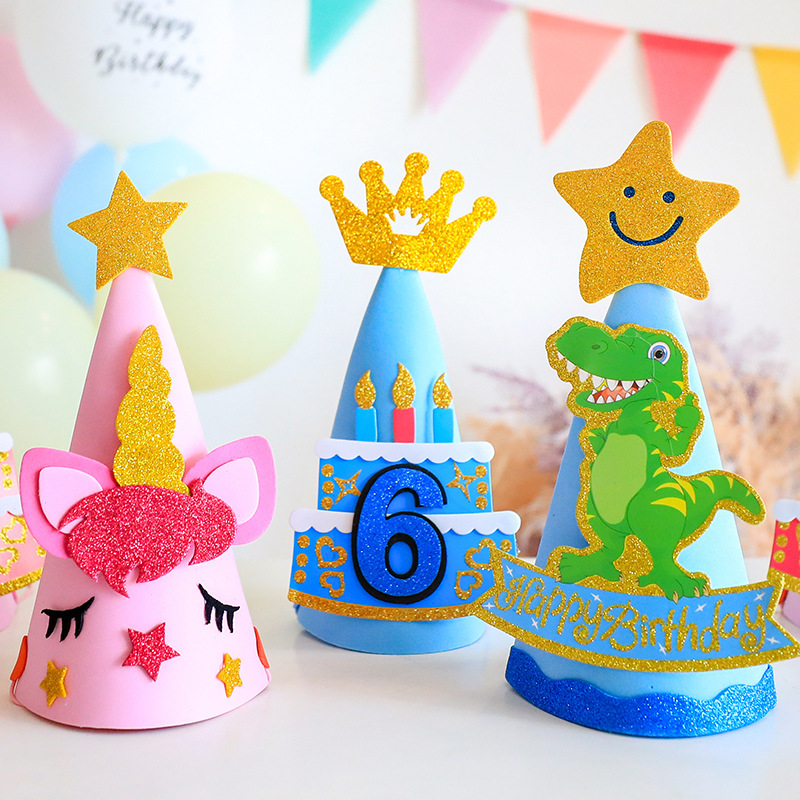 Cartoon Children's Birthday Hat for Boys and Girls, 1st Birthday Number, Boys Dinosaur Hat, Baby Creative Party Hat