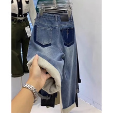 加绒加厚哈伦牛仔裤女冬季新款复古高腰宽松显瘦垂感阔腿萝卜裤子