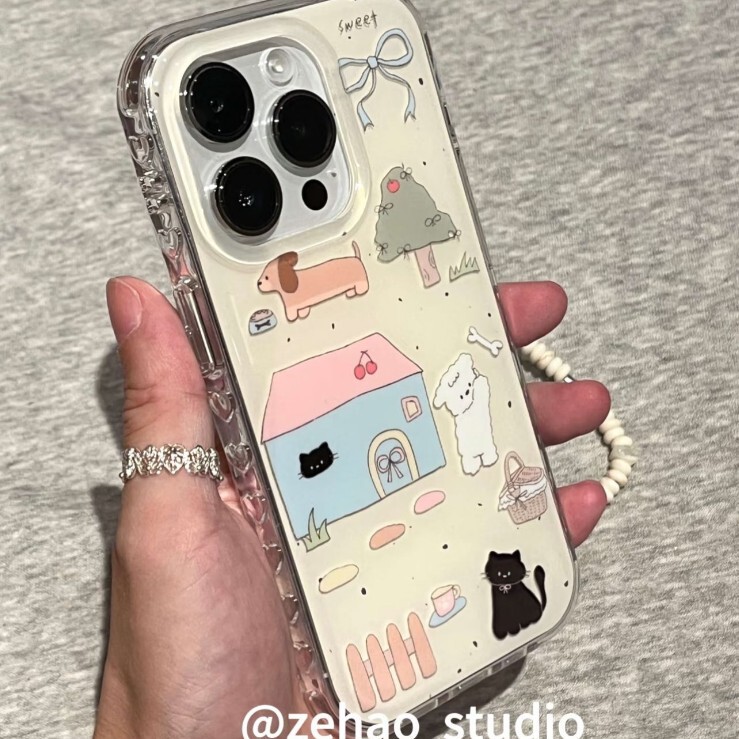 小红书爆款奶黄房屋小狗猫咪适用iphone16pro苹果15新款14手机壳|undefined