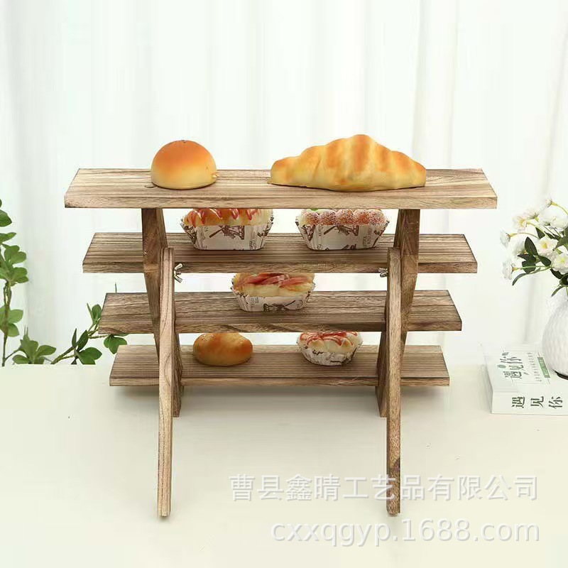 Estante de exhibición de postres de madera para restaurante Estante escalonado de madera de escritorio Estante de exhibición hecho a mano multicapa de madera maciza para el hogar
