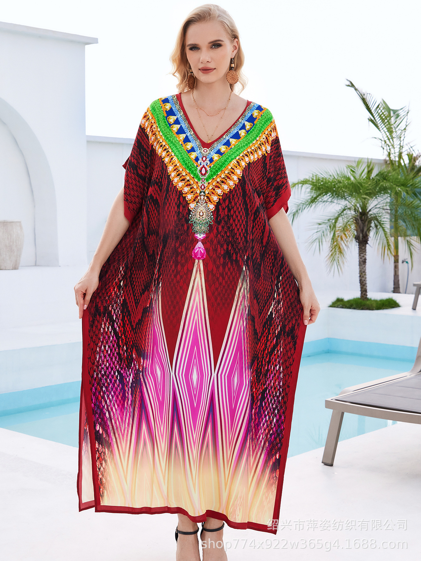 Camiseta de playa de algodón impresa de posicionamiento suelta vestido de vacaciones camisa protector solar bikini camisa AT603