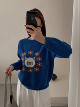 秋冬新款韩系羊毛女卡通提花套头针织衫女甜美百搭羊毛毛衣