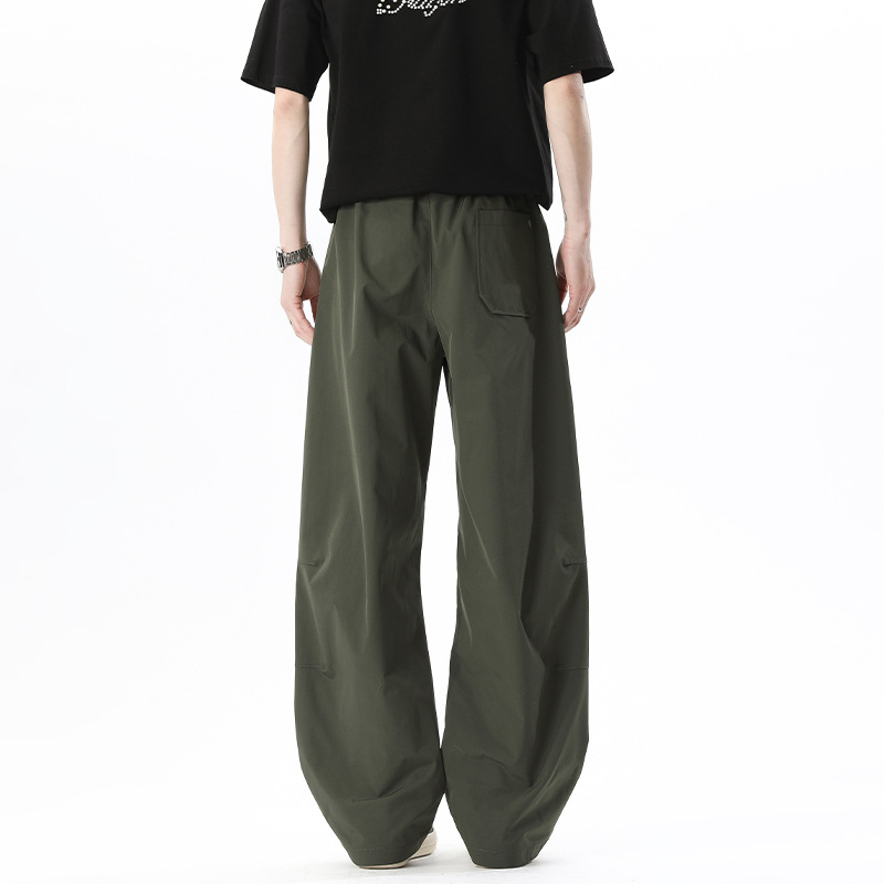 Spring American High Street Fashion Quick-dry Patchwork Pleated Design Drawstring Cargo Casual Pants For Men And Women_voghion.com