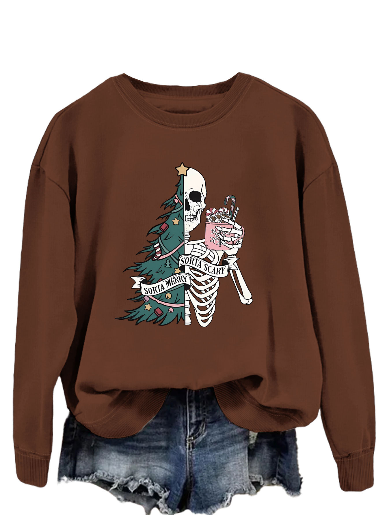 Women's Hoodies Long Sleeve Printing Christmas Christmas Tree Skeleton display picture 23