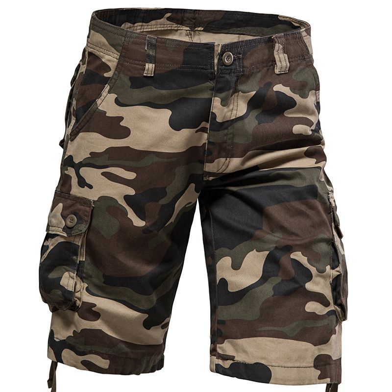 In-Stock Summer Casual Loose Men's Pants, Multi-Pocket Camouflage Cargo Pants, Large Size Five-Point Pants