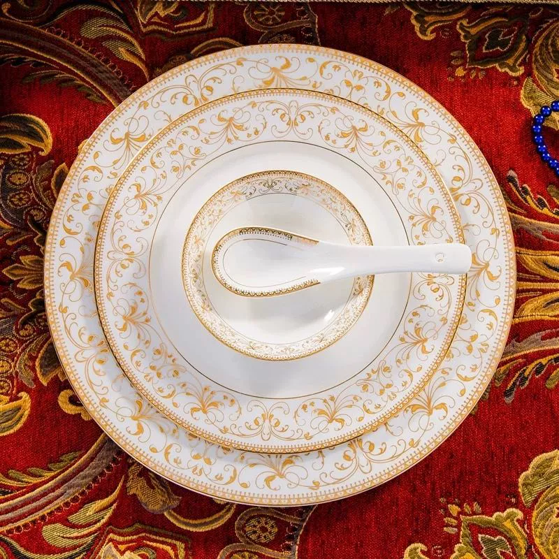 60-частная тарелка и тарелка набор для дома Jingdezhen подлинная костяная фарфоровая столовая посуда набор обеденная чаша тарелка китайский стиль комбинация столовых приборов