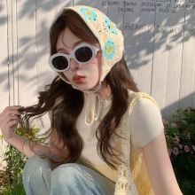 法式复古蕾丝花边头巾女少女甜美可爱发带夏季出游拍照三角巾头饰