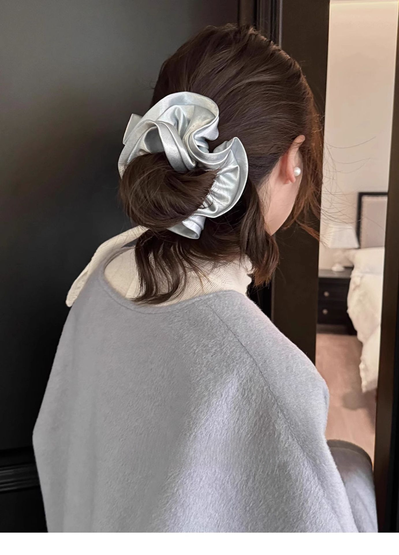 Korean Style Cyber Celebrity Pearlescent Satin Ruffled Large Intestine Hair Ring High-grade Tie Rope Women's Elegant Horseshoe Hair Rope Tie Head Flower