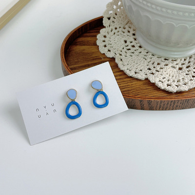 S925银针ins冷淡风设计感耳环 简约蓝色耳钉潮韩国气质网红耳饰品