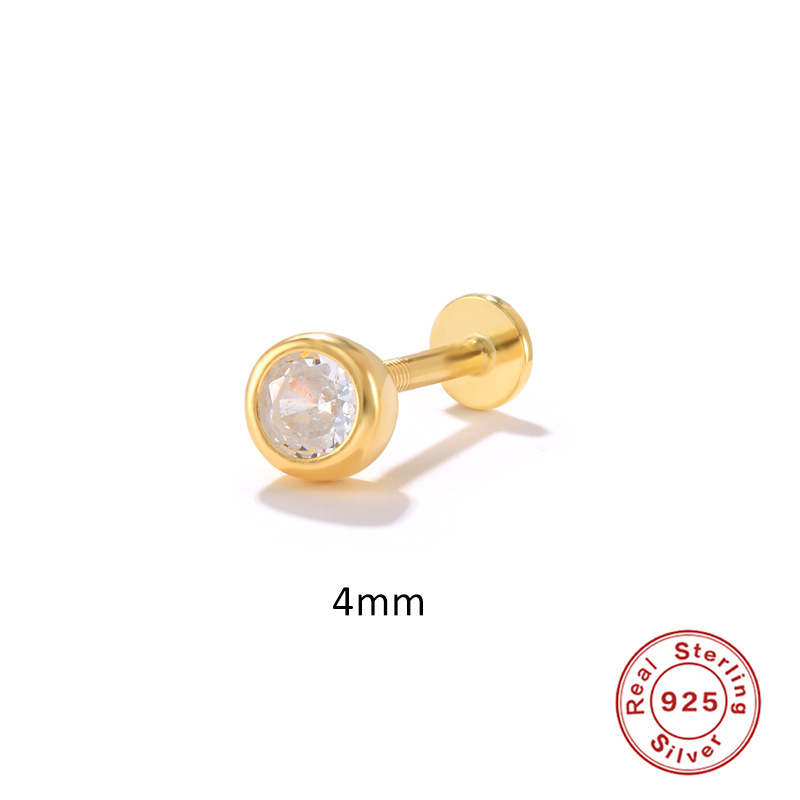 Nueva moda europea y americana ins simple bola diamante s925 plata esterlina 16G cabeza plana hilo piercing cartílago
