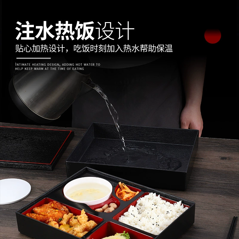 Японский стиль ланч-бокс Bento, finish ABS с имитацией дерева, много секций 27×20×5 см