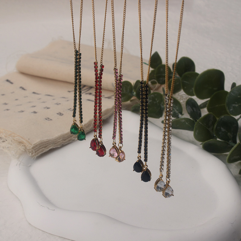 Simple Style Water Droplets Titanium Steel Inlay Rhinestones Pendant Necklace_colorza_5