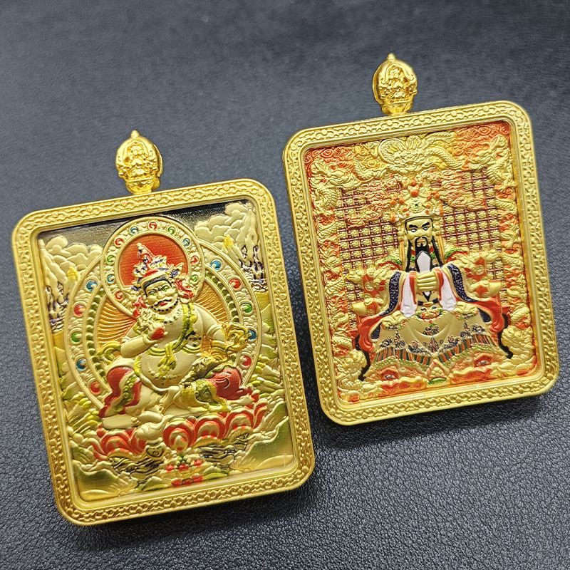 THANGKA 펜던트 양면 3 차원 릴리프 5 YE 9 꼬리 펜던트 MANJUSRI BODHISATTVA HUANG CAISHEN GAWU 상자 목걸이 도매