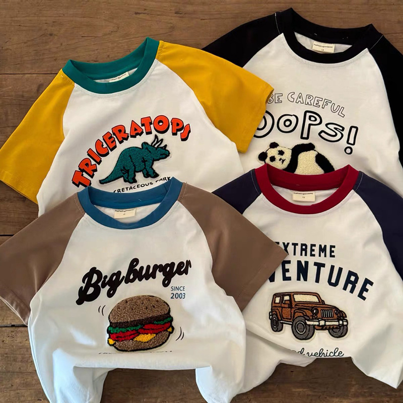 Pure Cotton Kidsren's Short-Sleeved T-Shirt Summer 2026 New Cute Baby Cartoon Casual Tops for Small and Medium-Sized Kidsren Boys and Girls