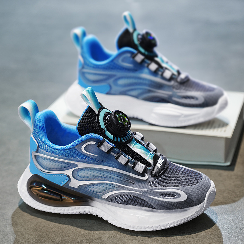 Zapatos para niños 2024 primavera y verano nuevo estilo malla transpirable zapatos deportivos para niños zapatos para correr con hebilla giratoria para niños grandes