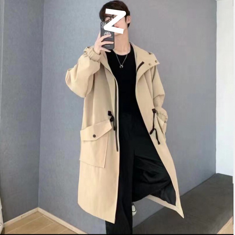 Men's windbreaker mid-length 2024 new fashion cape casual padded coat spring and autumn