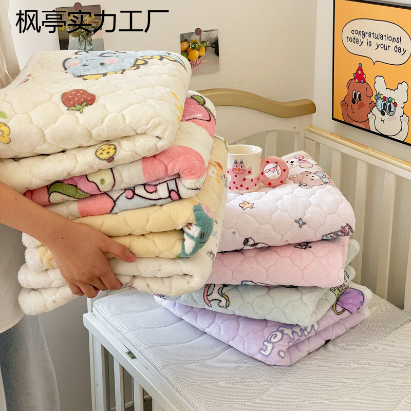 Class a Winter Baby Bed Sheets Milk Velvet Coral Kidsren's Baby Crib Cover Kindergarten Splicing Thickeneded Sleeping Pad Machine