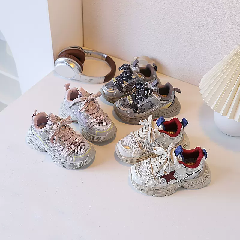 儿童时尚老爹鞋2025秋季新款男童防滑透气运动鞋女童网面跑步鞋