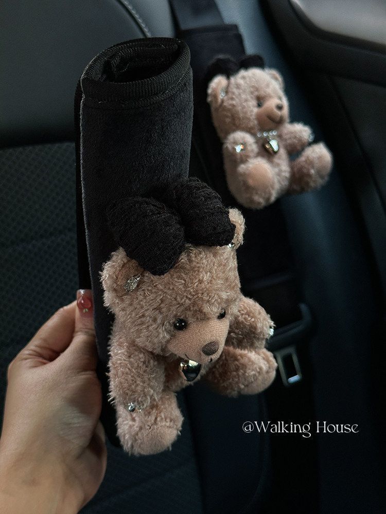 Car Seatbelt Decorative Shoulder Pads, Cute and High-End, Maillard Bear Plush Car Interior Decoration Gift