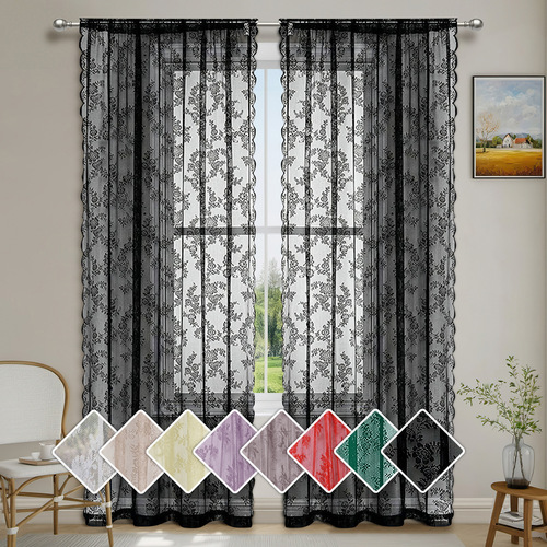 French lace sheer curtains with half-light floral edge rod curtains complete TEMU dropshipping