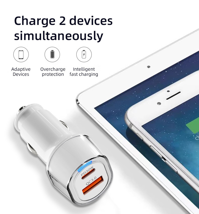 Suitable for Huawei Honor Super Fast Charging 100W One-To-Two Cigarette Lighter Adapter Pd30W Car Charger