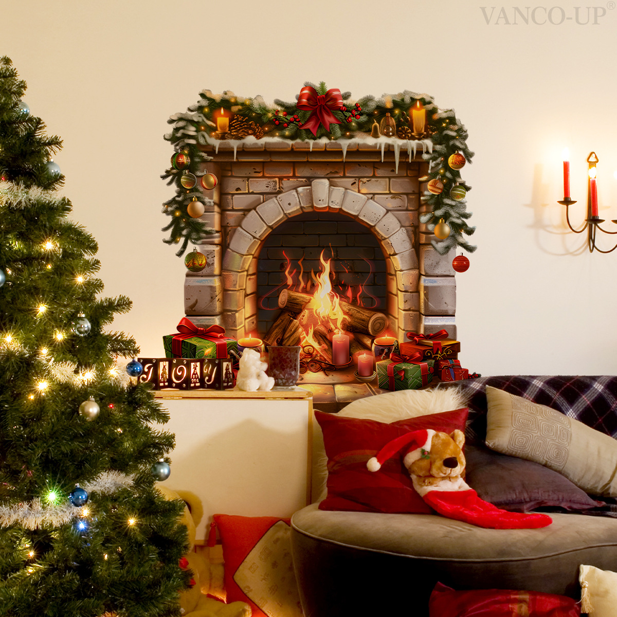 Christmas Star Fireplace Wall Sticker Holiday Room Decoration_voghion.com
