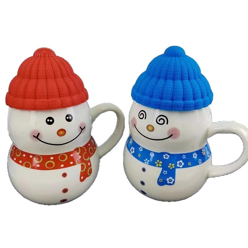Navidad muñeco de nieve taza de cerámica encantadora con sombrero Qin Sheng taza de agua de cerámica taza de regalo de vacaciones cubiertos diarios