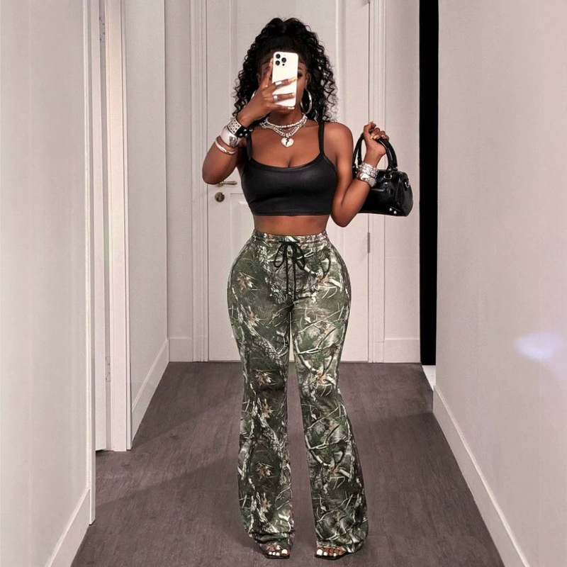 2026 New European and American Fashion Printed Women's Clothing for Cross-Border E-commerce, Amazon Bell-Bottom Pants, Printed Yoga Pants