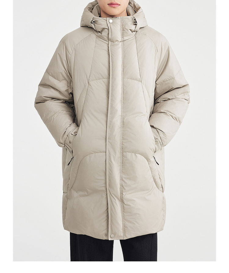Áo khoác parka nam dáng dài có mũ trùm, tay raglan, chất liệu lông vũ chống gió — màu đen chi tiết 29