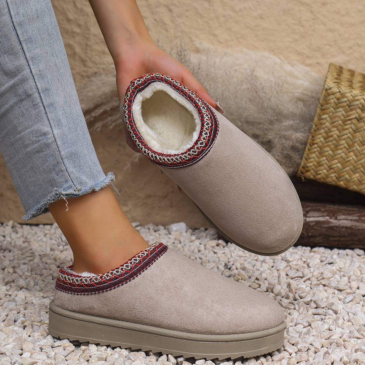 Women's Shoes Snow Boots Snow Boots Men And Women Large Size Flat National Wind Lazy Man A Slip-on Head Warm Cotton Slippers Snow Boots_viptrois.com