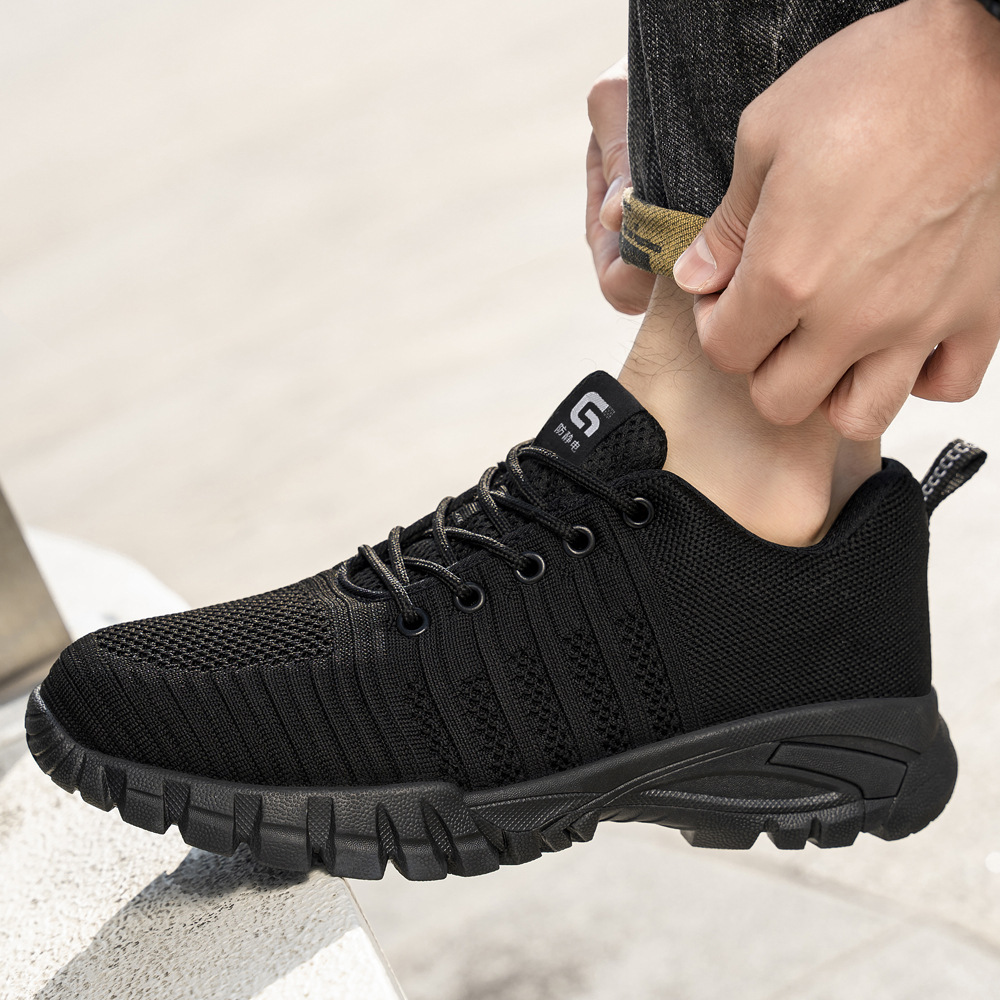 防静电劳保鞋男女款飞织舒适透气耐磨无包头四季车间轻便安全鞋