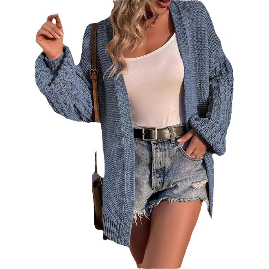 2024 otoño e invierno nuevo estilo europeo y americano Amazonas transfronterizo color sólido hilo grueso torcido suelto suéter casual suéter chaqueta image 6