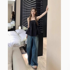 リゾートスタイルの女性用プリーツ胸巻きキャミソール、夏デザイン、ニッチレースアップ、ゆったりとしたノースリーブチューブトップ