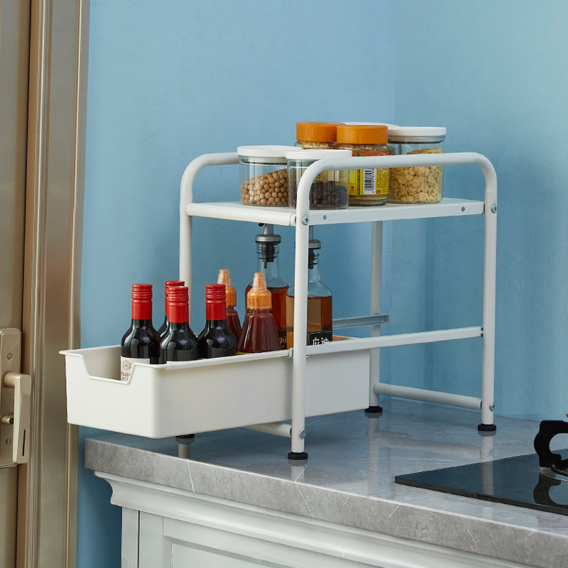 新款抽拉式調料架臥室客廳桌面收納整理架子簡易廚房多功能水槽架
