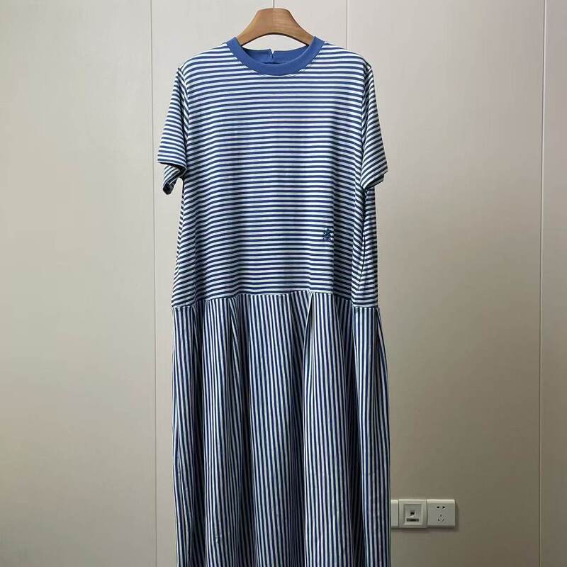 E-61251 # Retro Striped Short-Sleeved Dress for Women, Summer Loose Round Neck A-Line Dress for Work, Casual and Daily Wear E-61251 # Retro Striped Short-Sleeved Dress for Women, Summer Loose Round Neck A-Line Dress for Work, Casual and Daily Wear