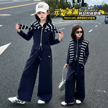 春秋新款女童套装中大童洋气时髦休闲两件套时尚日常穿搭一件代发
