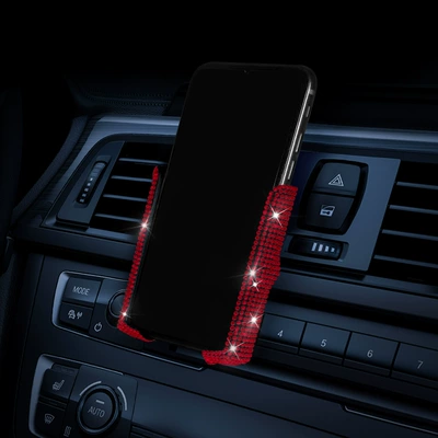 Car phone holder for Air Vent, Dual-Function - hot-drill-v-shaped-mobile-phone-holder-red-diamond