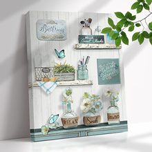 热销浴室Relax花朵和蝴蝶墙帆布画自然景色带框挂画外贸专供木框