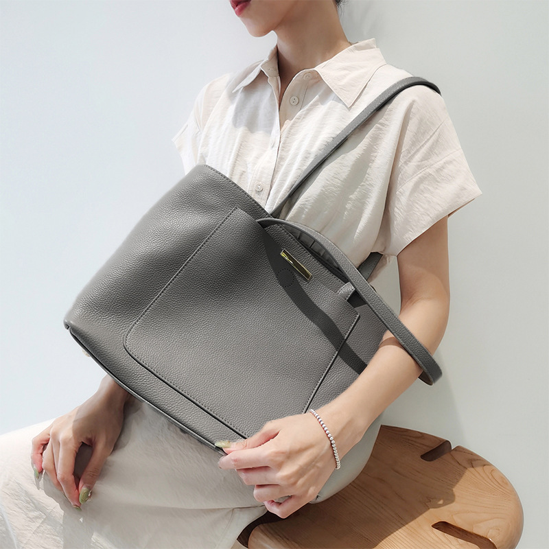 Women's Large Leather Tote Bag Genuine Cowhide Shoulder Bag_voghion.com
